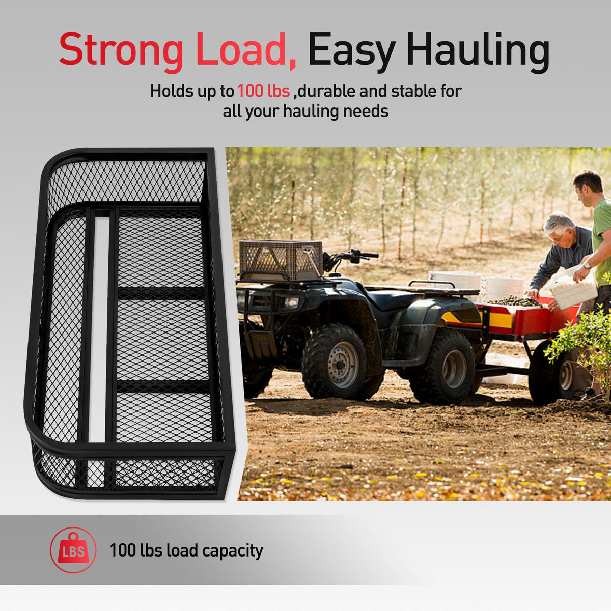 JY PERFORMANCE basket mounted on ATV showing secure fit benefit