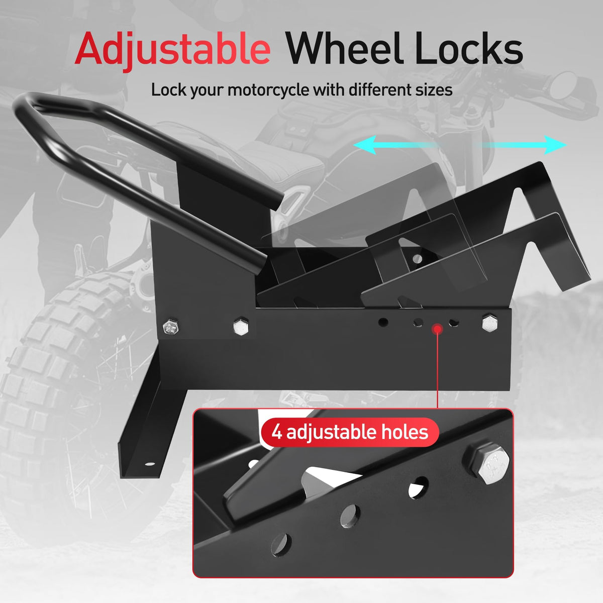 JY PERFORMANCE chock bolted to trailer floor with motorcycle — reliable transit stability