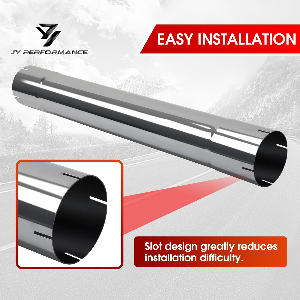 JY PERFORMANCE pipe installed with clamp illustrating simple secure mounting