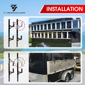 JY PERFORMANCE rack mounted on trailer showing easy access and clear roof