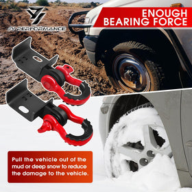 JY PERFORMANCE red 3/4 inch shackle mounted to bracket for clear visibility and strength