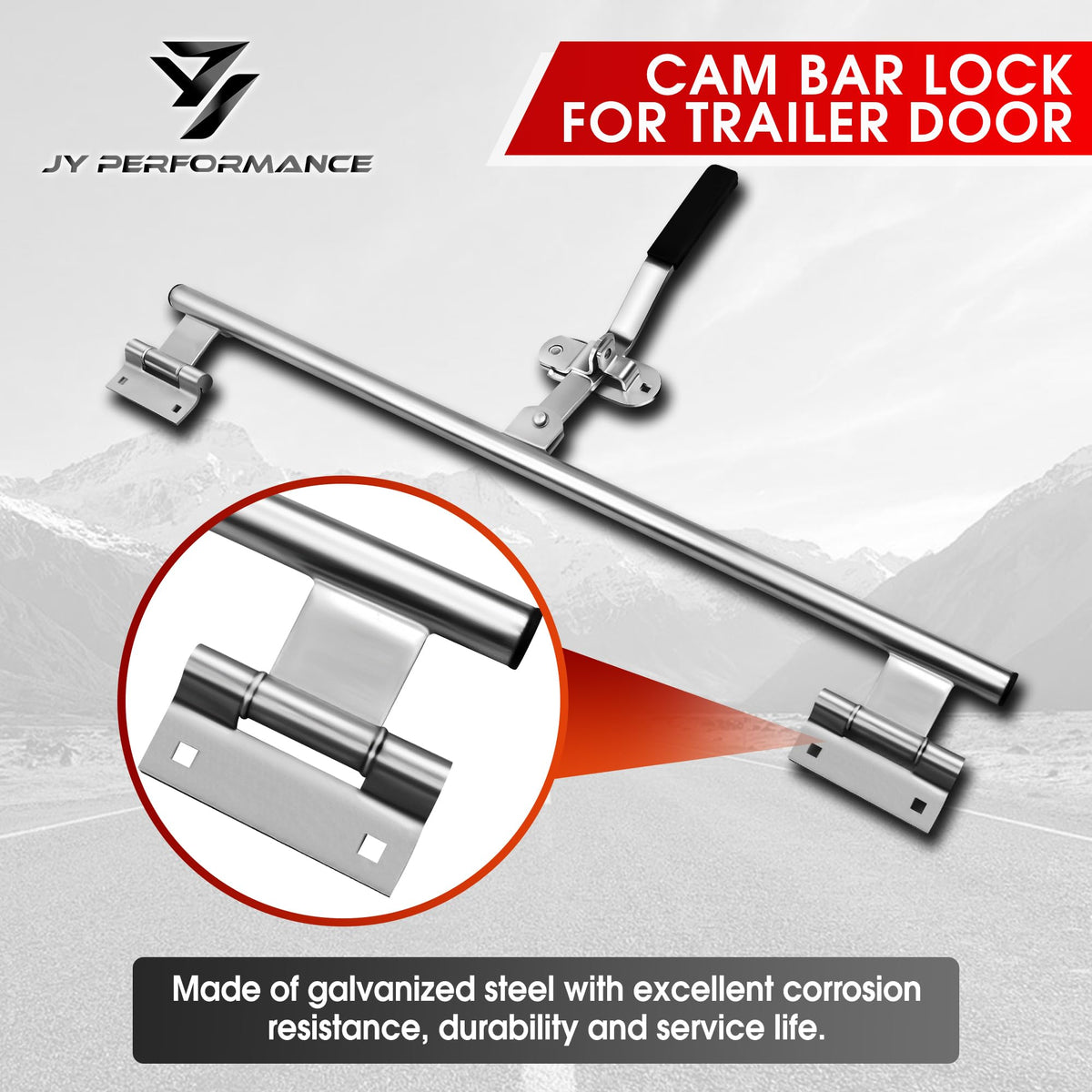JY PERFORMANCE cam bar installed on trailer side door showing secure closure benefit