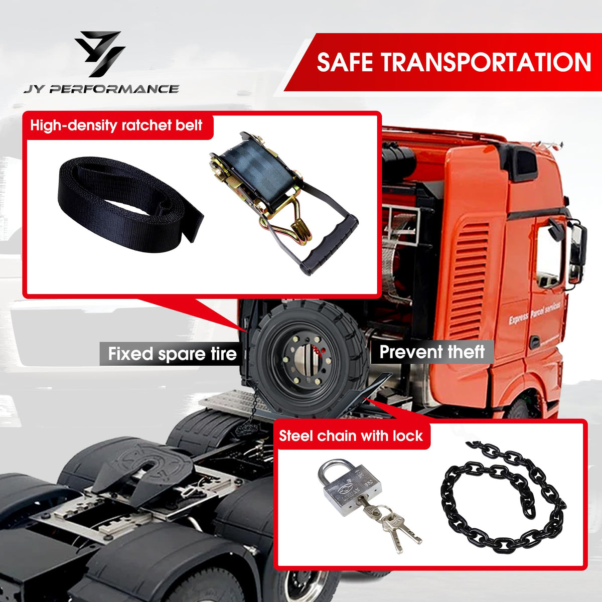 JY PERFORMANCE tire mounted in rack with scale comparison for fit clarity