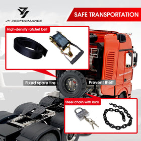 JY PERFORMANCE tire mounted in rack with scale comparison for fit clarity