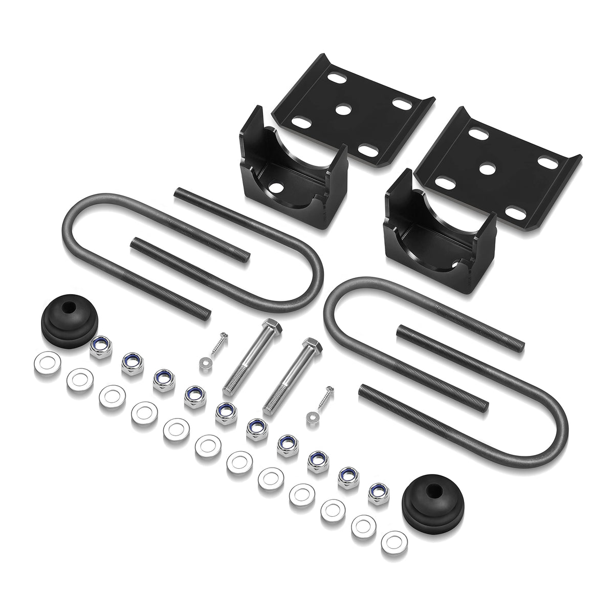 JY PERFORMANCE U-bolts and hardware laid out for quick inventory and faster install benefit