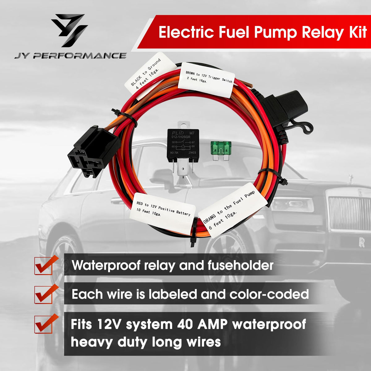 JY PERFORMANCE close-up of labeled heavy-gauge wires highlighting easy identification