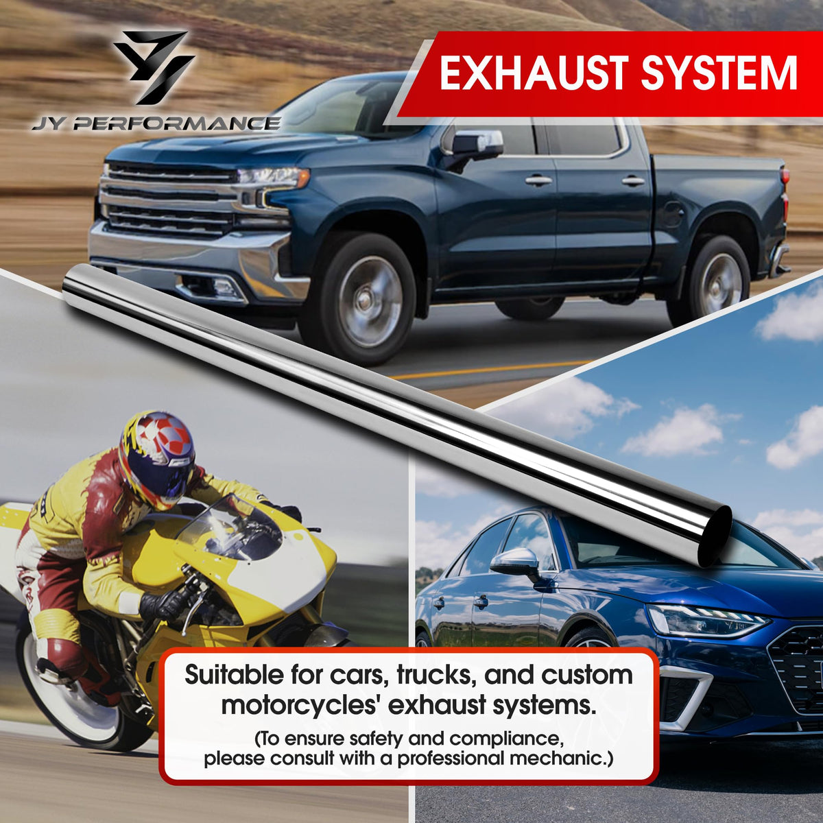 JY PERFORMANCE pipe installed under vehicle showcasing compatibility and durable performance