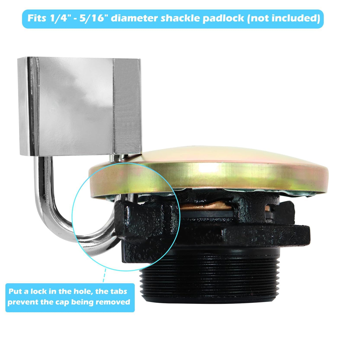 JYINCPED cap installed on a transfer tank demonstrating proper fit and protection