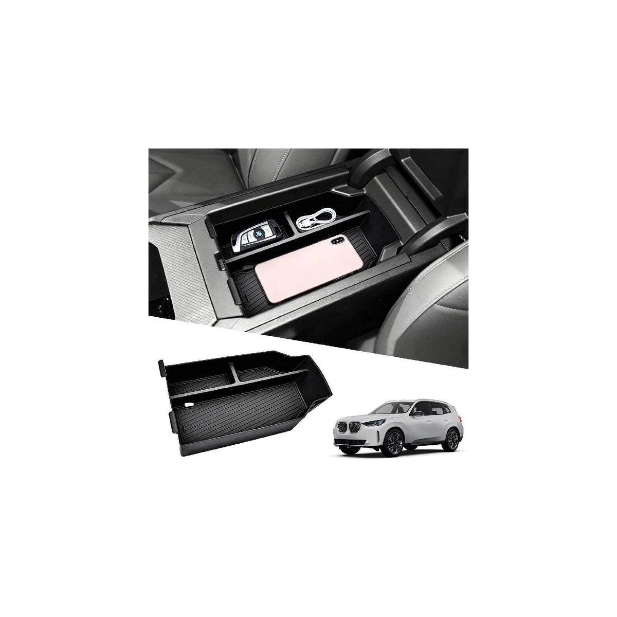 JYMAOYI front view of console organizer showing neat compartments and fit benefit