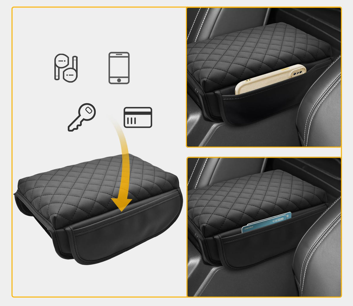 JYMAOYI console lid open revealing hidden pockets and secure storage