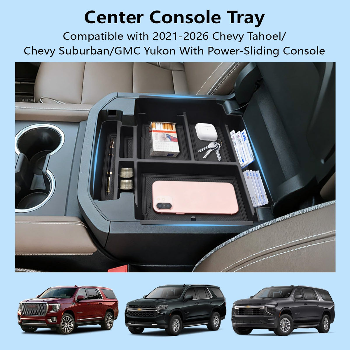 JYMAOYI installed top-down in center console showing perfect fit and clutter control