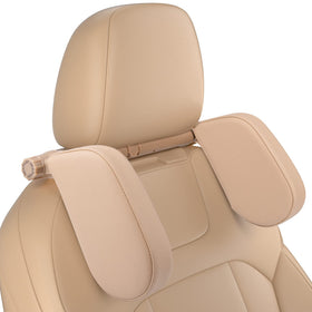 JZCreater front view of beige headrest pillow showing U-shaped support and compact design for comfortable travel