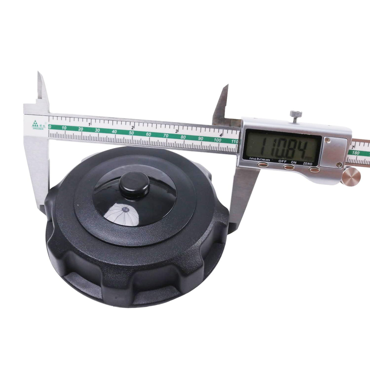 JZGRDN fuel cap size comparison with ruler illustrating compact dimensions