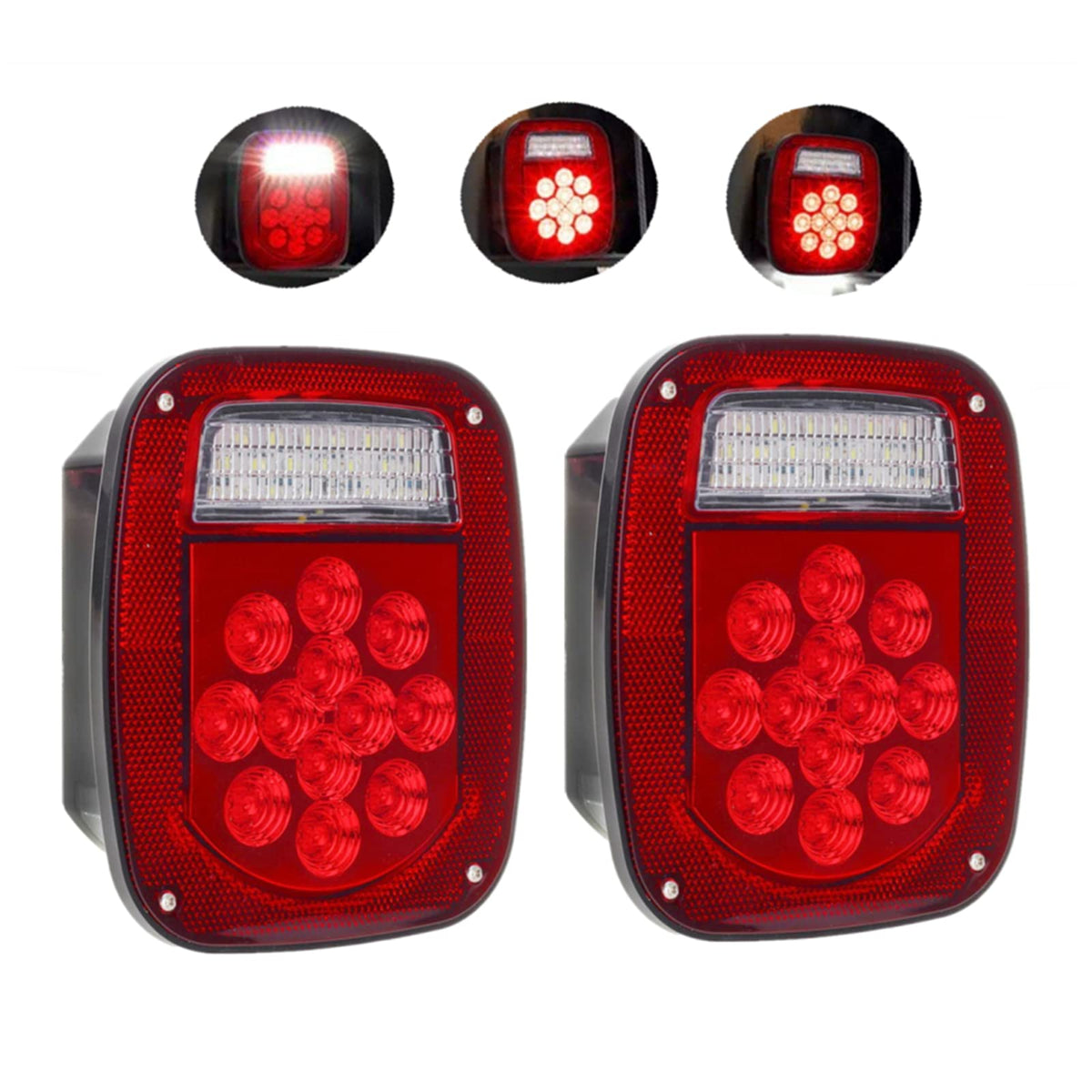 JZYZQBX front view dual-color tail light showing clear stop and reverse signals for safety