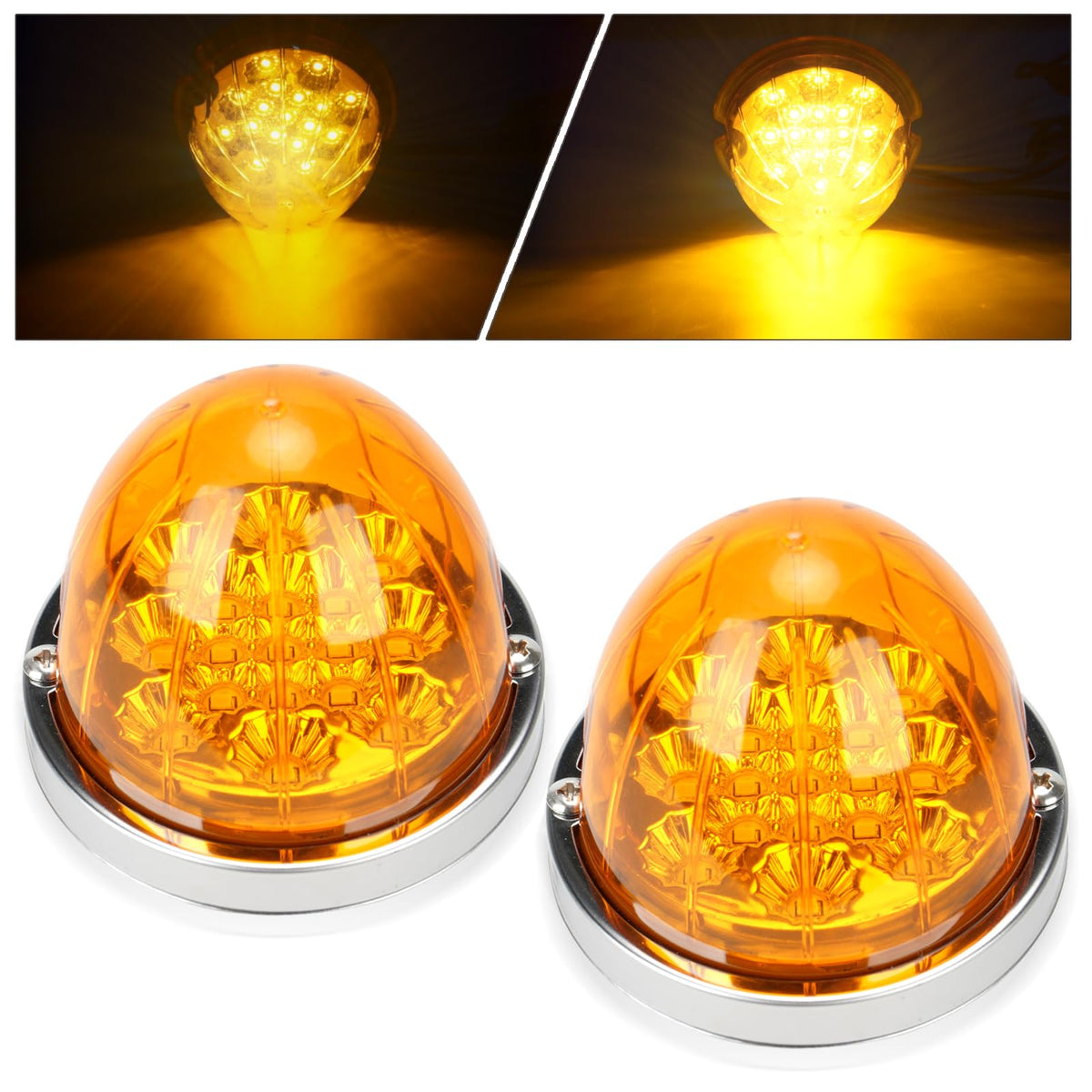 JZYZQBX front view of watermelon light showing amber LEDs and durable lens benefit visibility