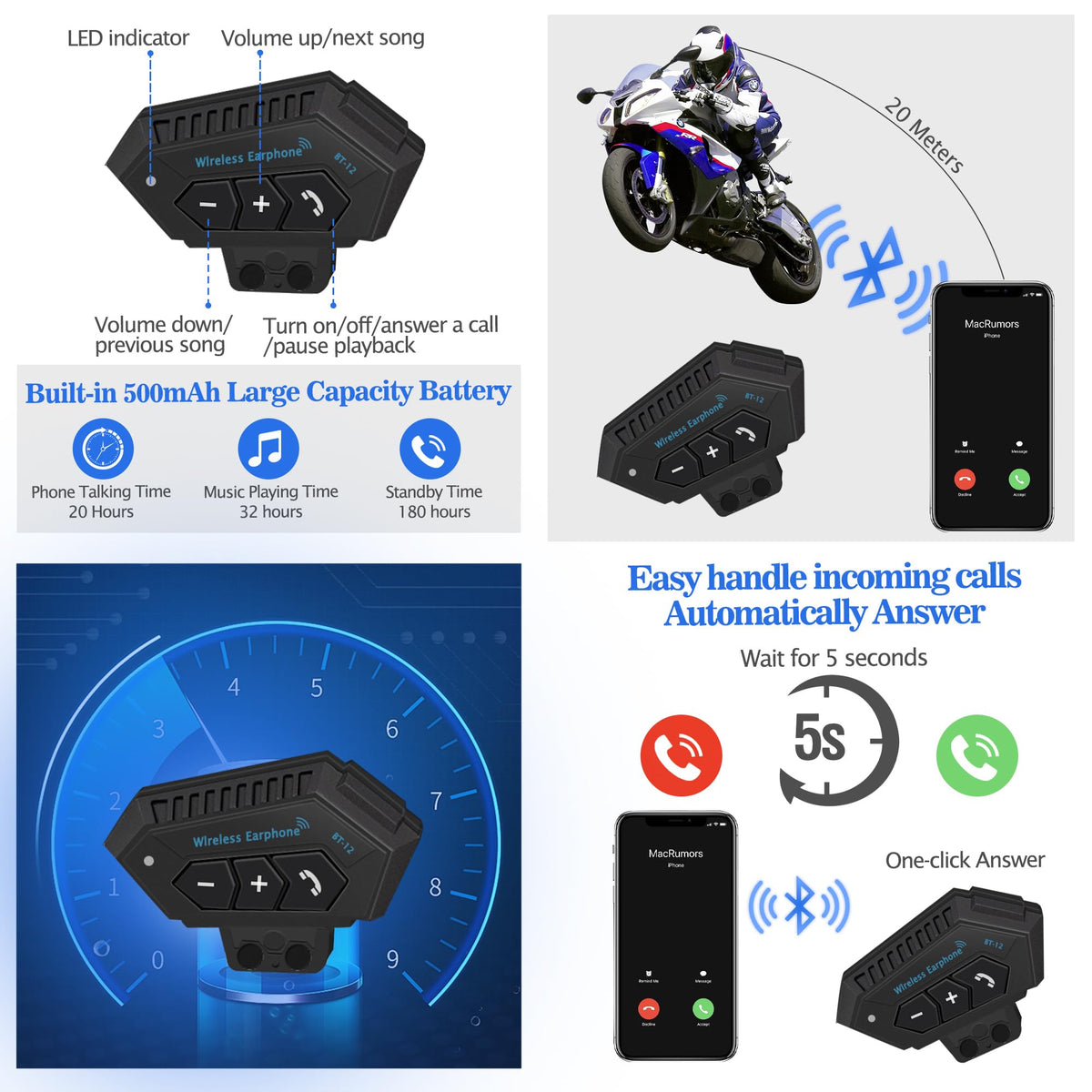 JZZLSJT Bluetooth control buttons on helmet for hands-free calls and music