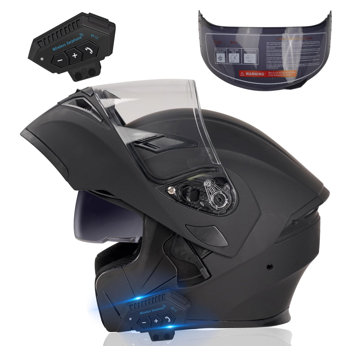 JZZLSJT front view of closed flip-up helmet showing aerodynamic shell and DOT safety