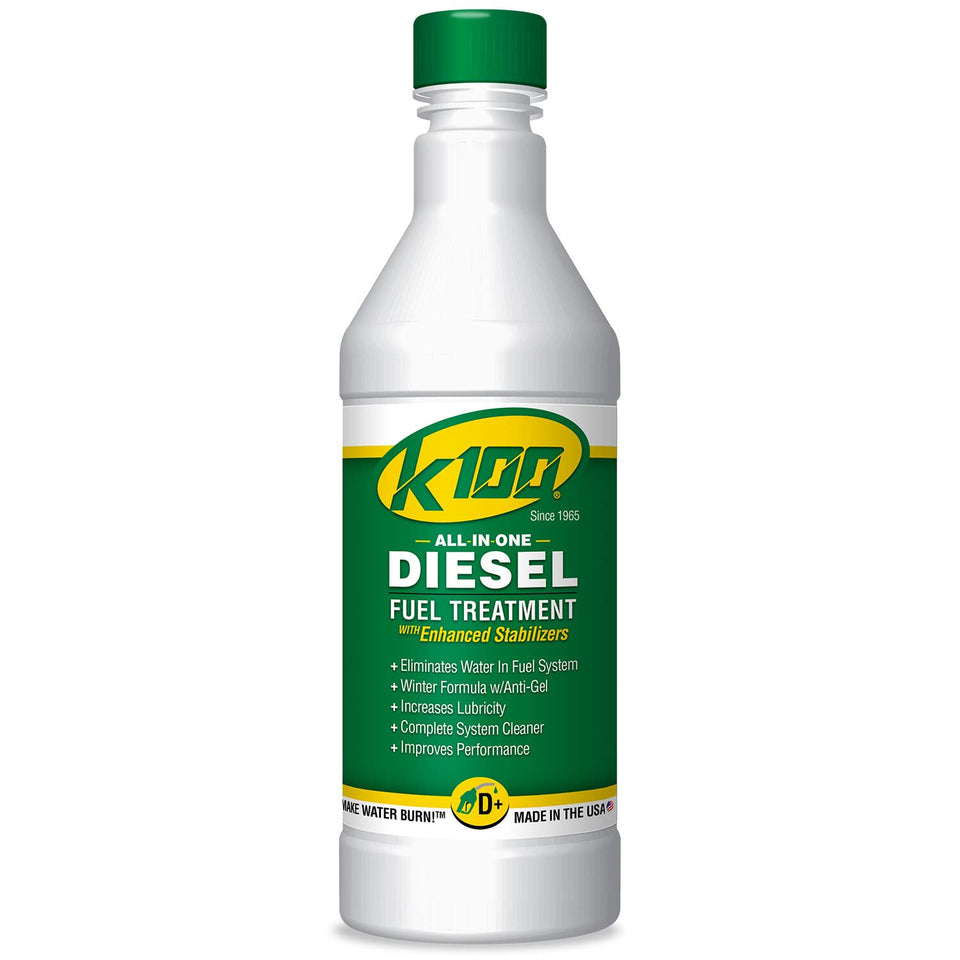 K-100 quart front label showing product and water-removal benefit