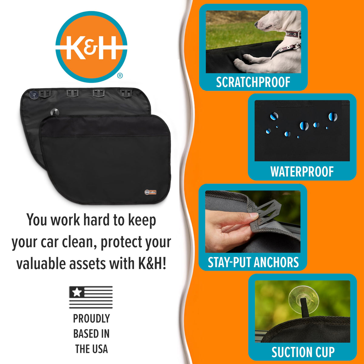 K&H installed on a car door demonstrating full panel protection against pet mess