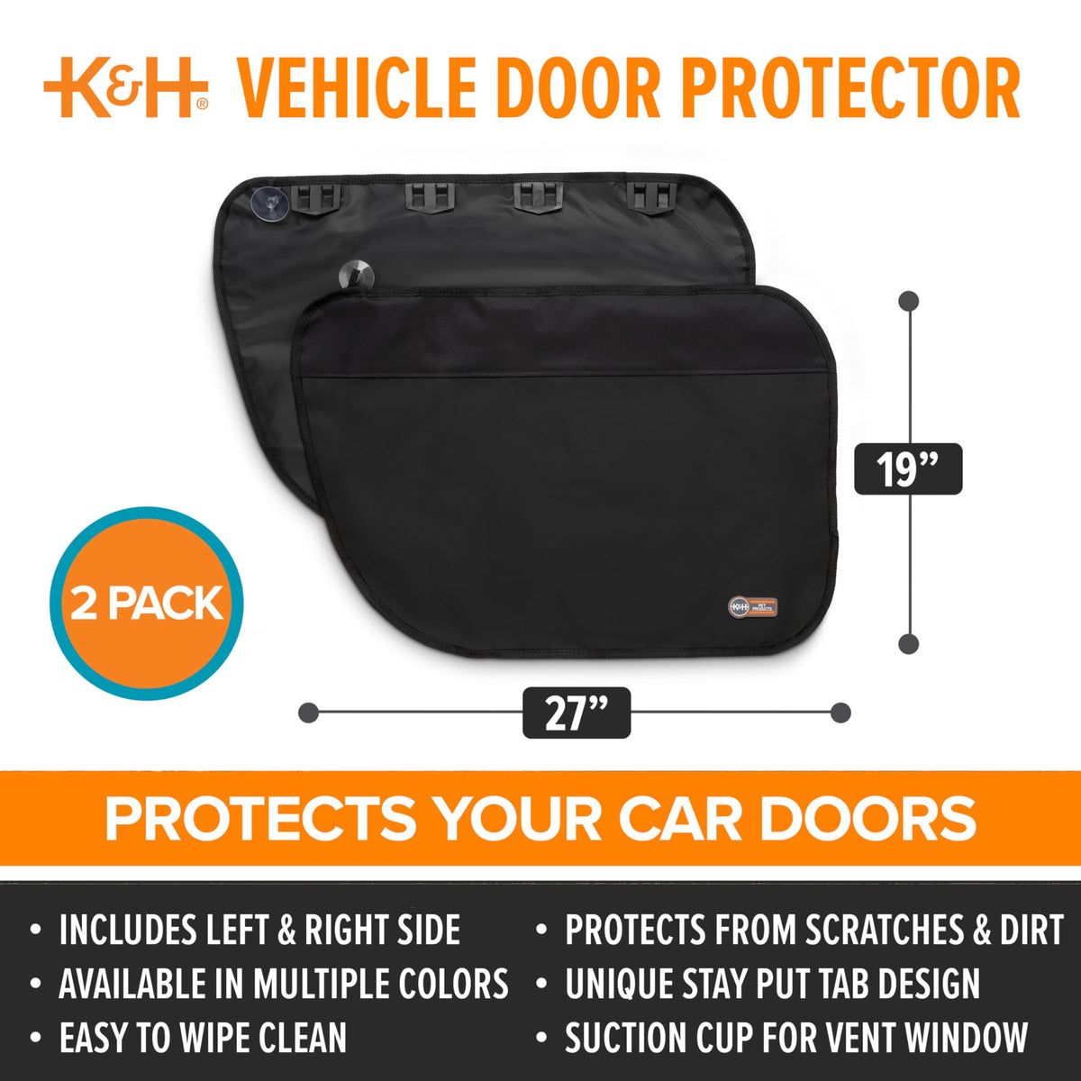 K&H close detail of stay-put tab and suction cup securing protector during window use