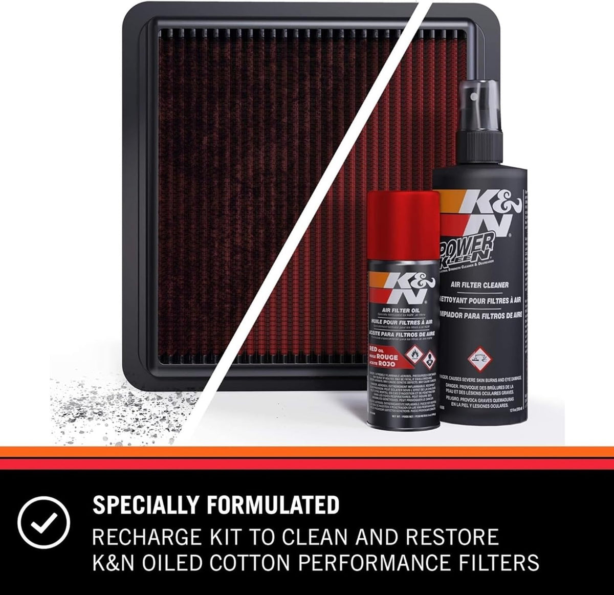 K&N filter being cleaned with Power Kleen for restored airflow