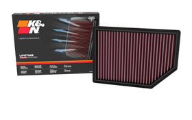 K&N front view of 33-5125 filter showing packaging and model clarity that ensures correct fit