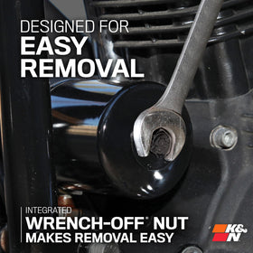 K&N welded 17mm hex detail enabling fast wrench-off removal and tool convenience