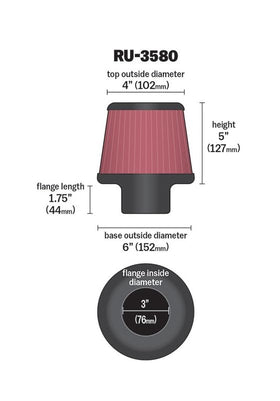 K&N RU-3580 rubber flange close-up illustrating secure clamp fit