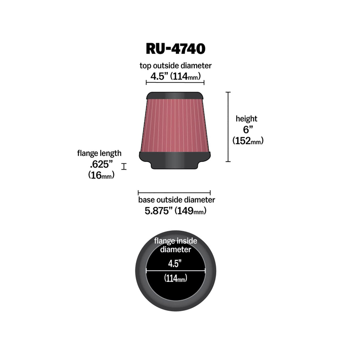 K&N RU-4740 side profile highlighting compact height and improved breathing