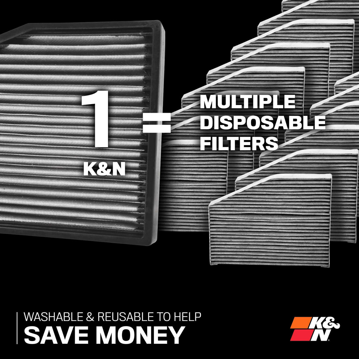 K&N VF1013 shown with compatible vehicles lineup demonstrating broad fitment benefit