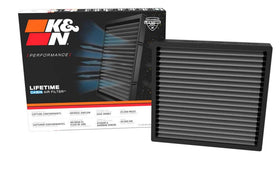 K&N VF2086 front packaging showing durable washable cabin filter benefits