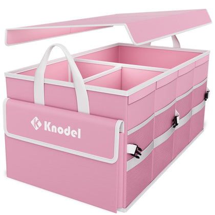 K KNODEL front view showing medium pink trunk organizer and lid, tidy storage benefit