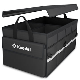 K KNODEL front view of medium black organizer showing organized storage benefit