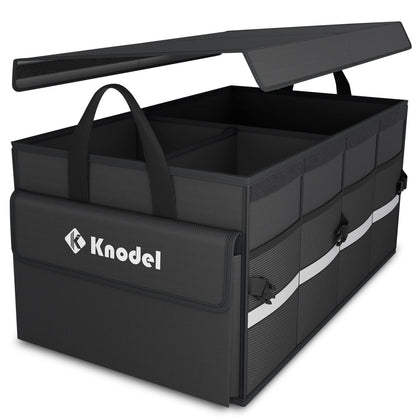 K KNODEL front view of medium black organizer showing organized storage benefit