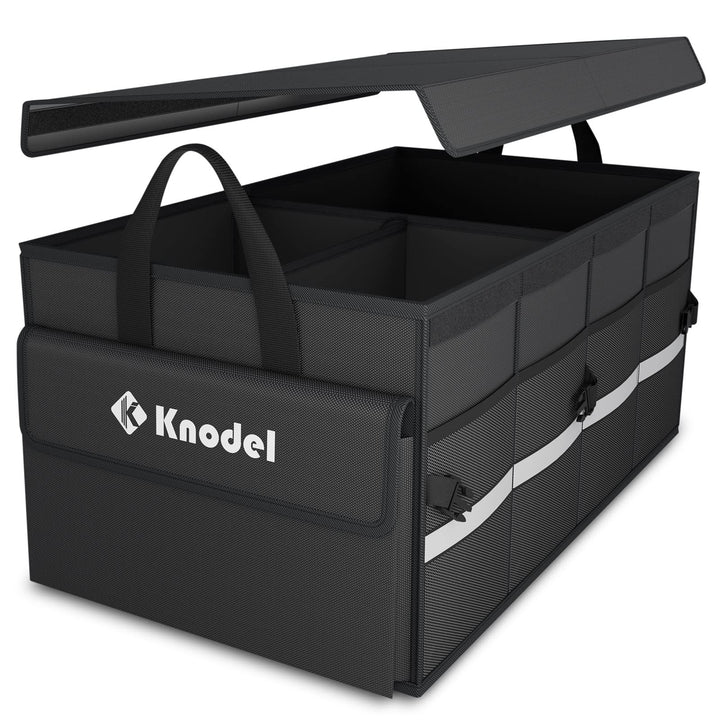 K KNODEL front view of medium black organizer showing organized storage benefit