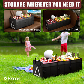 K KNODEL in car trunk filled with groceries showing convenient transport benefit