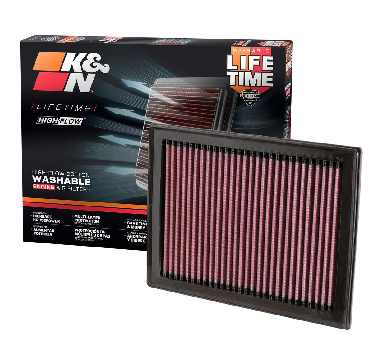 K&N 33-2409 front view showing filter shape and fit benefit