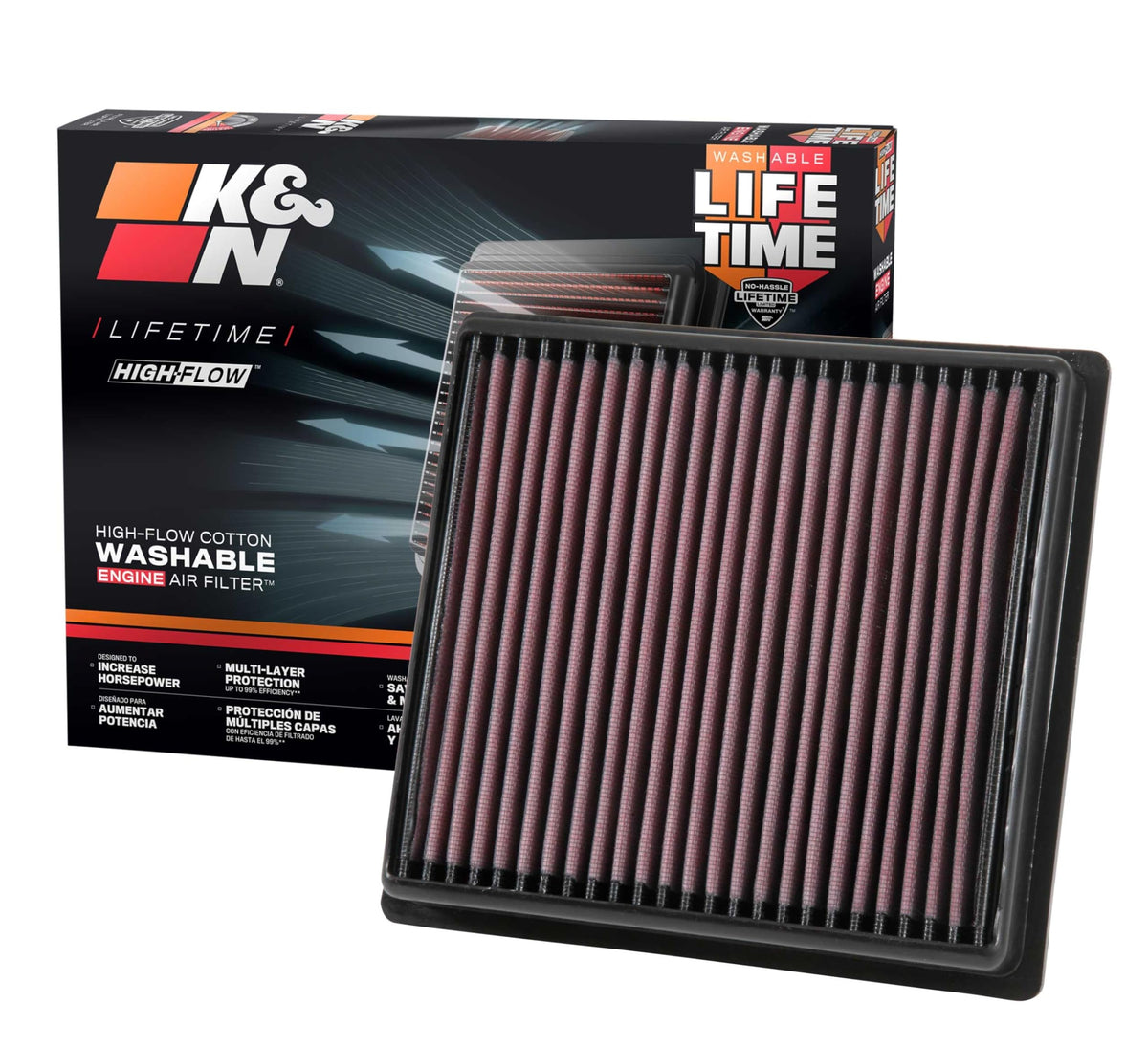 K&N front view of 33-5064 filter showing fitment and ready-to-install benefit
