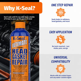 K-Seal ST3501 bottle beside open engine bay showing fast onsite repair