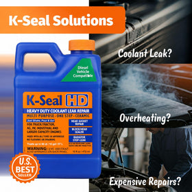 K-Seal next to a ruler showing 16 oz size for large-engine dosing