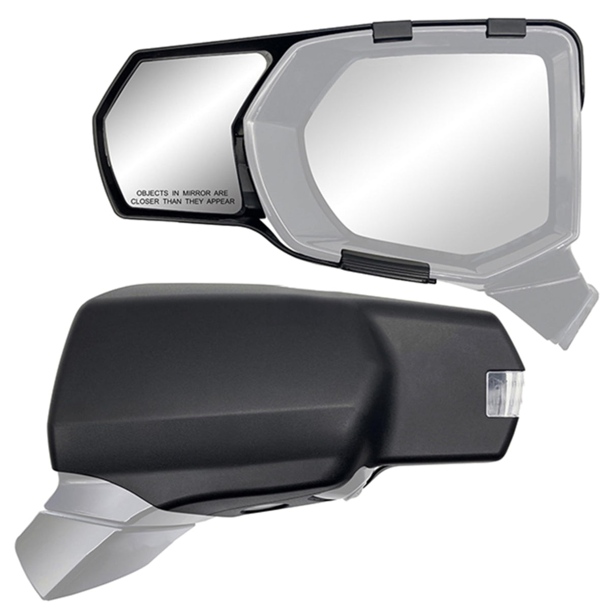 K Source clip-on front view showing textured black housing and improved sightlines
