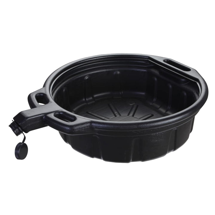 K Tool International front view of drain pan showing capacity and handle for easy carrying