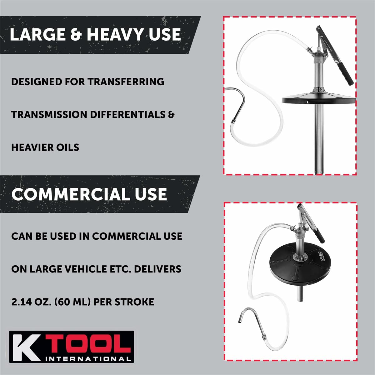K Tool International hose flow demo illustrating consistent 2.14 oz per stroke delivery