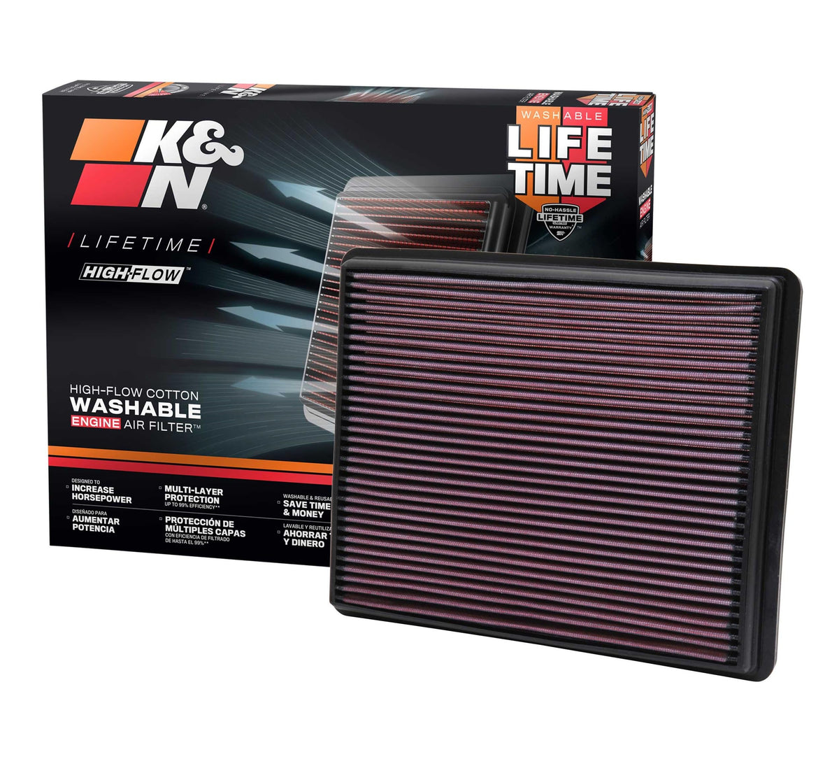 K&N front view of 33-2129 filter showing fit and ready-to-install benefit