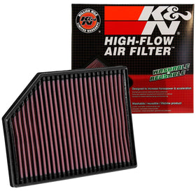 K&N front packaging showing 33-3065 and clear fitment for Volvo models
