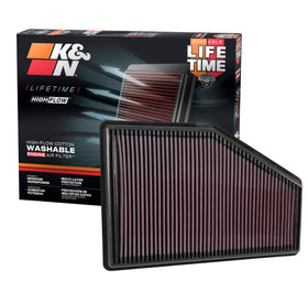 K&N front packaging 33-5049 showing product identity and easy install benefit