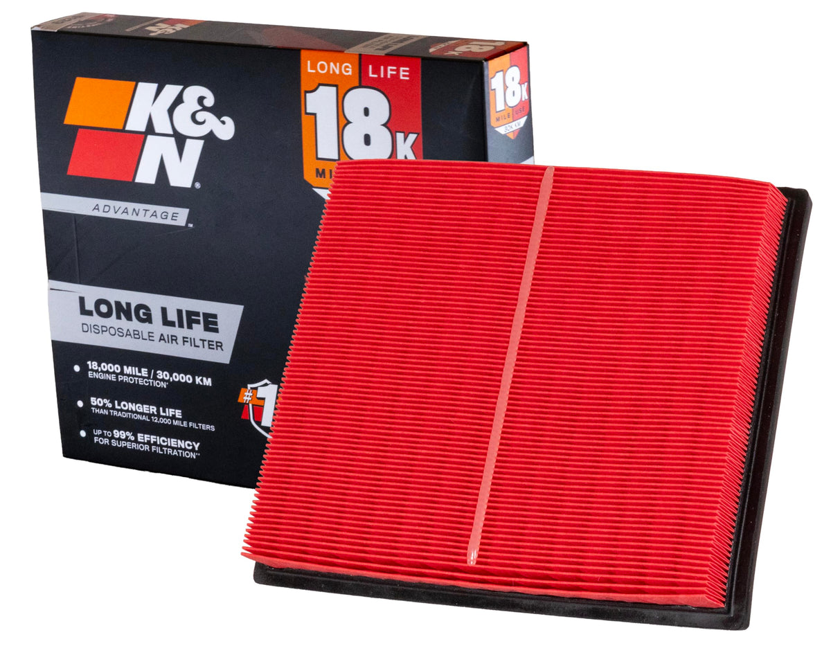 K&N front packaging view showing filter and fitment benefits