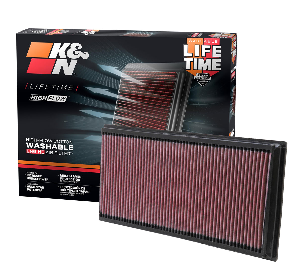 K&N front view of filter showing fit and easy installation benefit
