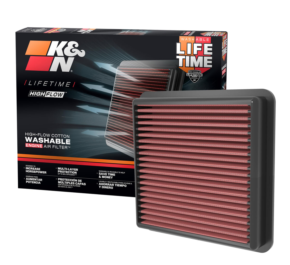 K&N front view of 33-5118 filter showing fit and quick install benefit