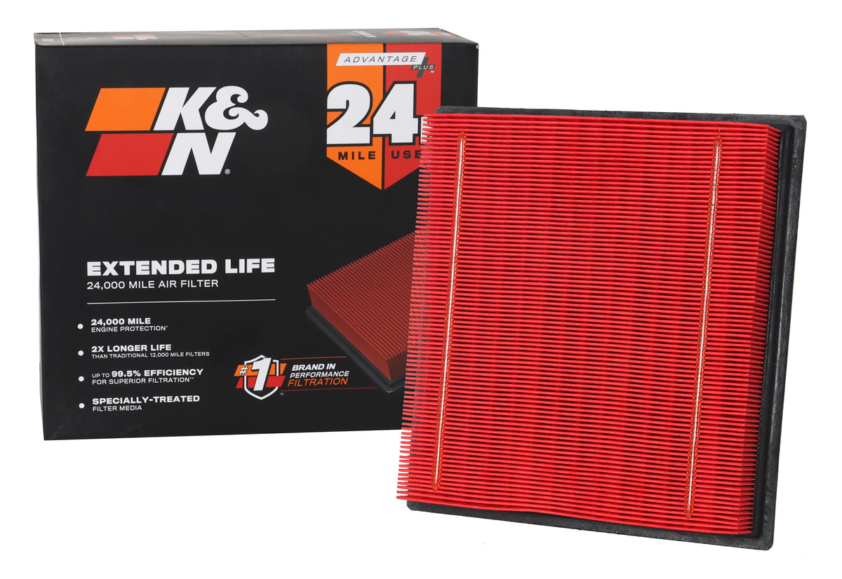 K&N KNX-2385 front packaging showing durable filter and benefits